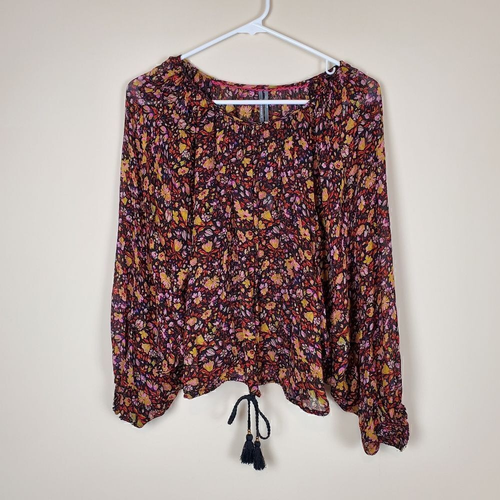 Anthropologie Pauline Black Floral Ballon Sleeve Blouse Size Small